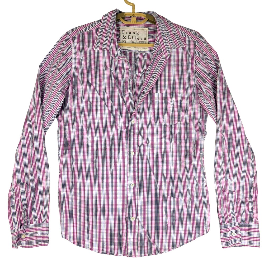 Frank & Eileen Barry Pink Navy Blue Check Cotton Button Up Shirt Womens Medium